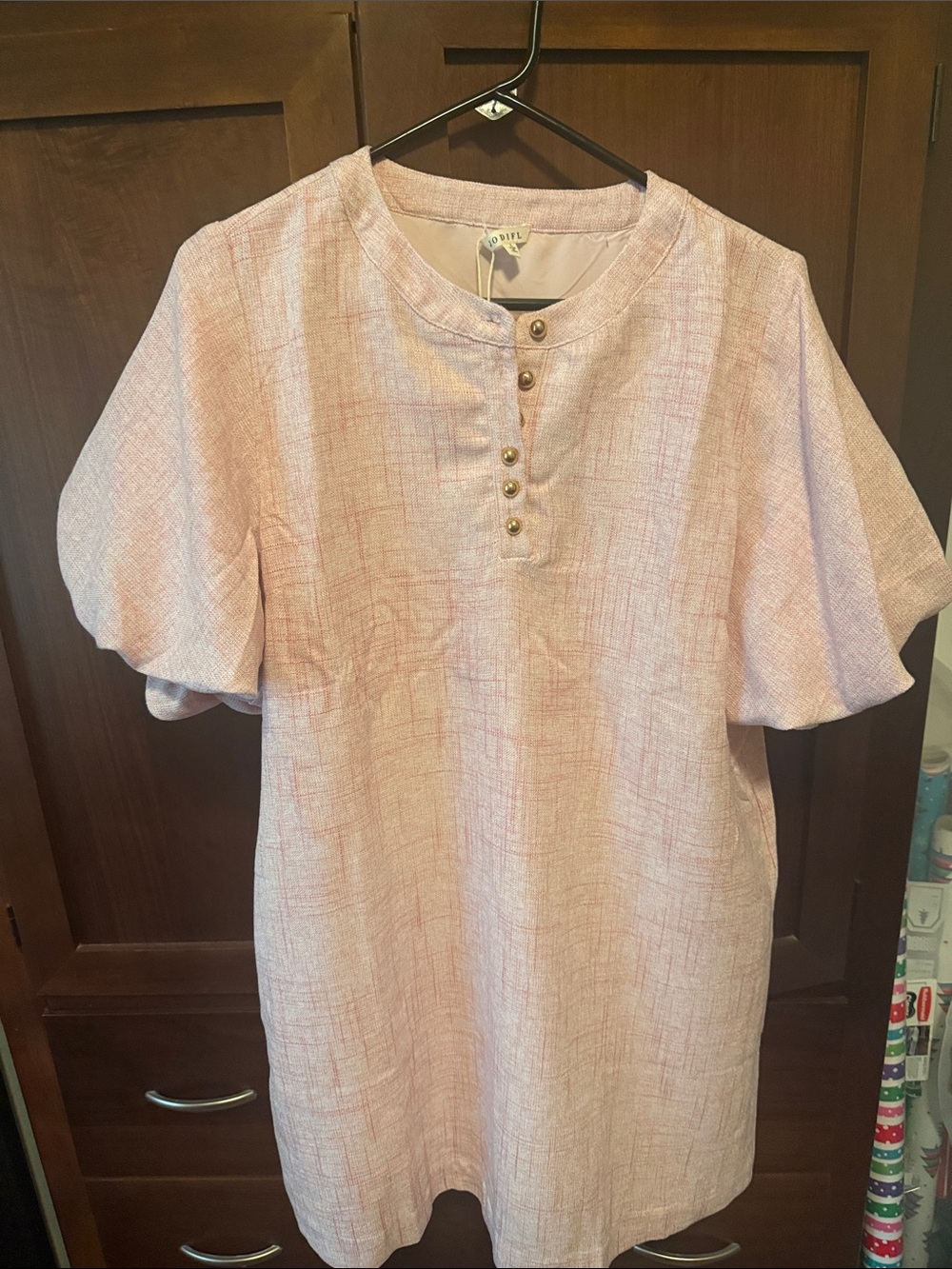 JODIFL Light Pink Textured Short Sleeve Dress